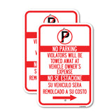 Violators Will Be Towed Away at Vehicle Owner's Expense No Se Estacione, Su Vehiculo Sera Remolcado a Costa Suyo