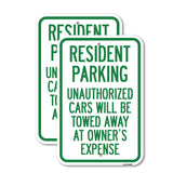Tow Away Sign Resident Parking Unauthorized Cars Will Be Towed Away at Owner's Expense