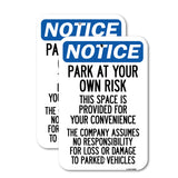 This Space Is Provided for Your Convenience - the Company Assumes No Responsibility for Loss or Damage to Parked Vehicles
