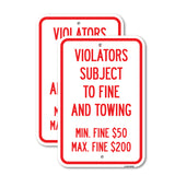 R7-8f Violators Subject to Fine and Towing Min. Fine $50 Max Fine $200