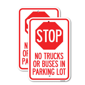 Parking Lot Rules Sign Stop - No Trucks or Buses in Parking Lot (With Stop Symbol)