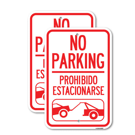 No Parking Prohibido Estacionarse (With Car Tow Graphic)