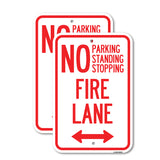 No Parking, Standing or Stopping, Fire Lane with Bidirectional Arrow
