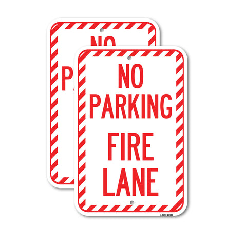 No Parking, Fire Lane with Striped Border