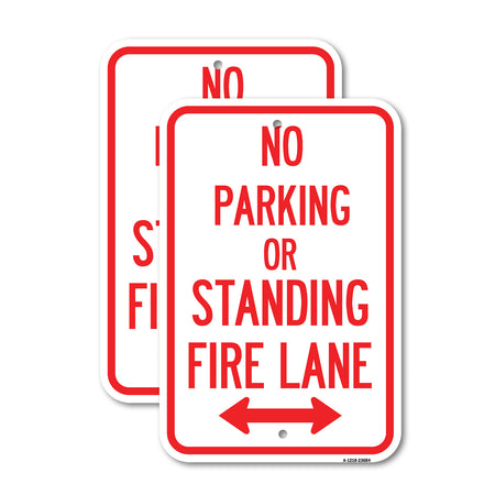 No Parking or Standing, Fire Lane (With Bidirectional Arrow)