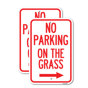 No Parking on the Grass with Right Arrow