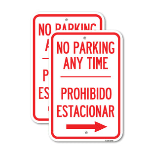 No Parking Anytime Prohibido Estacionar (With Right Arrow)