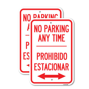 No Parking Anytime Prohibido Estacionar (With Bidirectional Arrow)