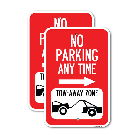 No Parking Anytime, Tow-Away Zone with Right Arrow