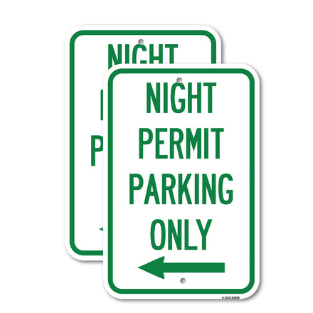 Night Permit Parking Only (With Left Arrow)