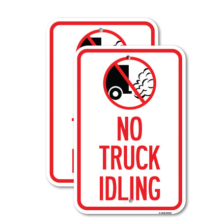 Driveway Sign No Truck Idling with Graphic