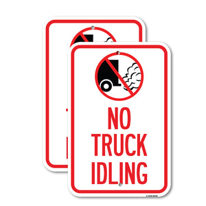 Driveway Sign No Truck Idling with Graphic