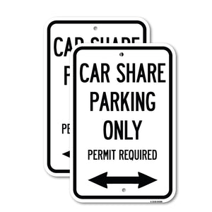 Car Share Parking Only Permit Required with Bidirectional Arrow