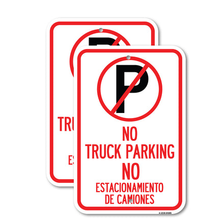 Bilingual No Parking Sign No Truck Parking, No Estacionamiento De Camiones (With No Parking Symbol)