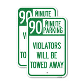 90 Minute Parking, Violators Will Be Towed Away