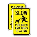 Slow Children And Dogs Playing