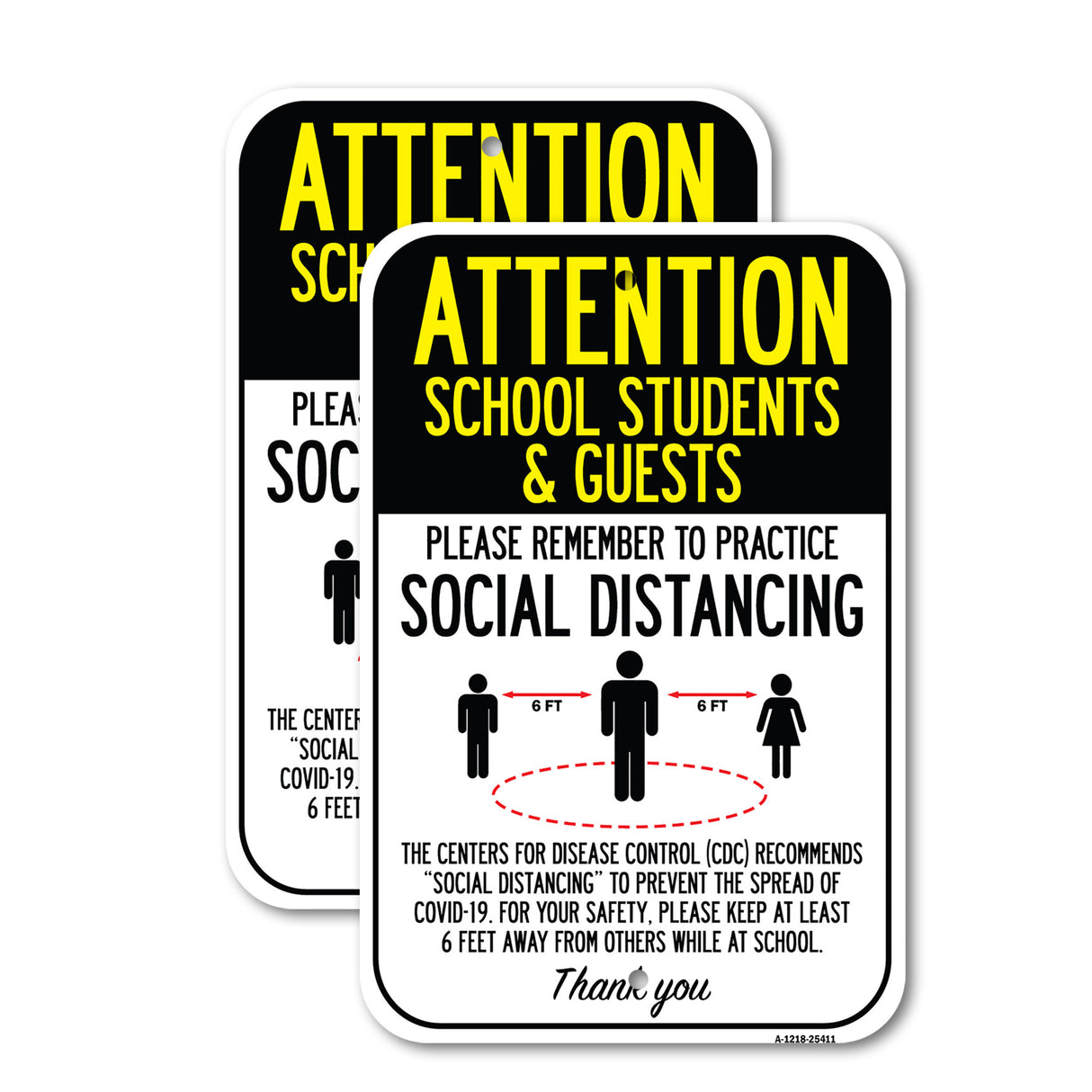 Public Safety Sign - School Students & Guests Practice Social Distancing