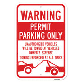Warning Permit Parking Only Unauthorized Vehicles