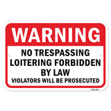Warning No Trespassing Loitering Forbidden By Law