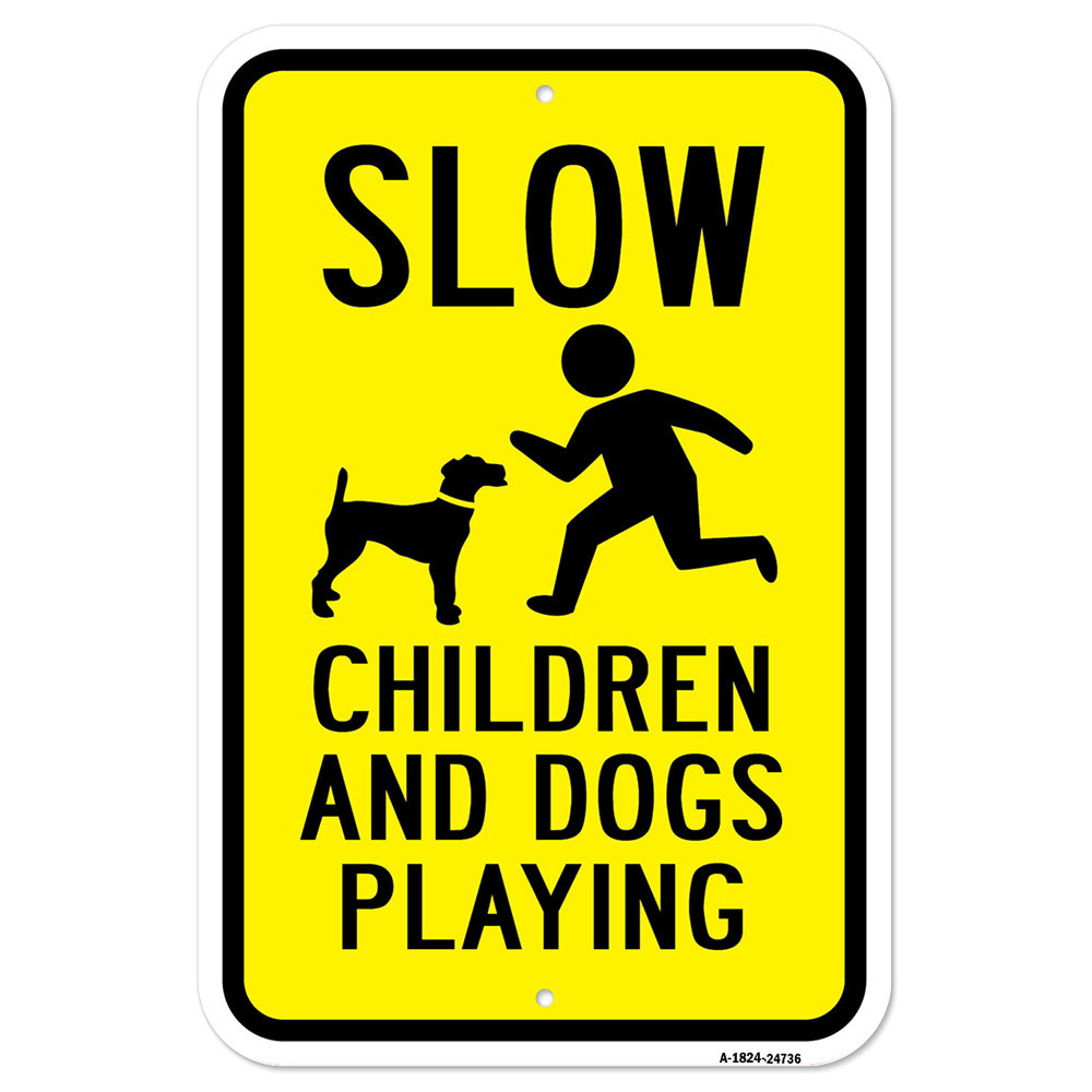 Slow Children And Dogs Playing