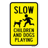 Slow Children And Dogs Playing