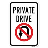 Private Drive With No U-turn Symbol Sign