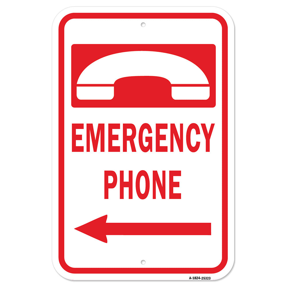 Emergency Phone W/ Left Arrow Sign