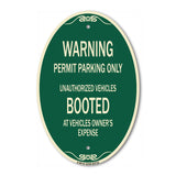 Warning Permit Parking Only Unauthorized Vehicles Booted at Vehicle Owner's Expense