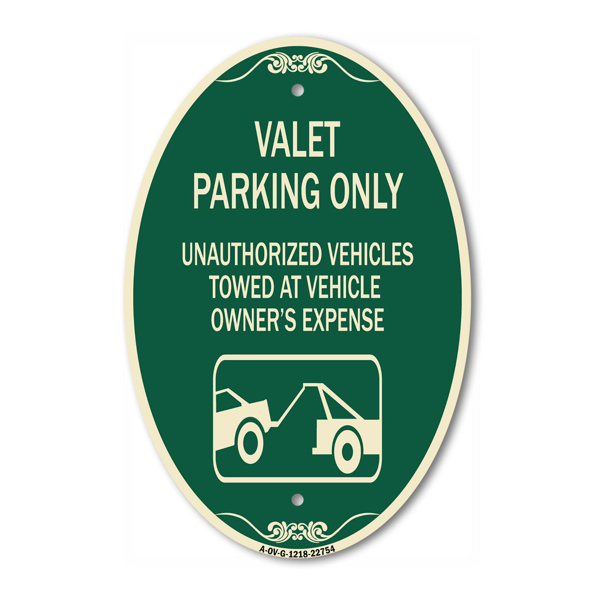 Valet Parking Only Unauthorized Vehicles Towed at Owner Expense with Graphic