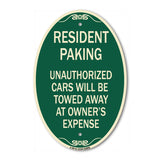 Tow Away Sign Resident Parking Unauthorized Cars Will Be Towed Away at Owner's Expense