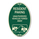 Tow Away Sign Resident Parking - Unauthorized Vehicles Towed Away (With Car Tow Graphic)