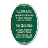 SignMission Designer Oval Sign - Parking Permits Are Required in This Area Unauthorized Vehicles Will Be Towed Aviso De Seguridad - Se Requiere Permiso Para Aparcar