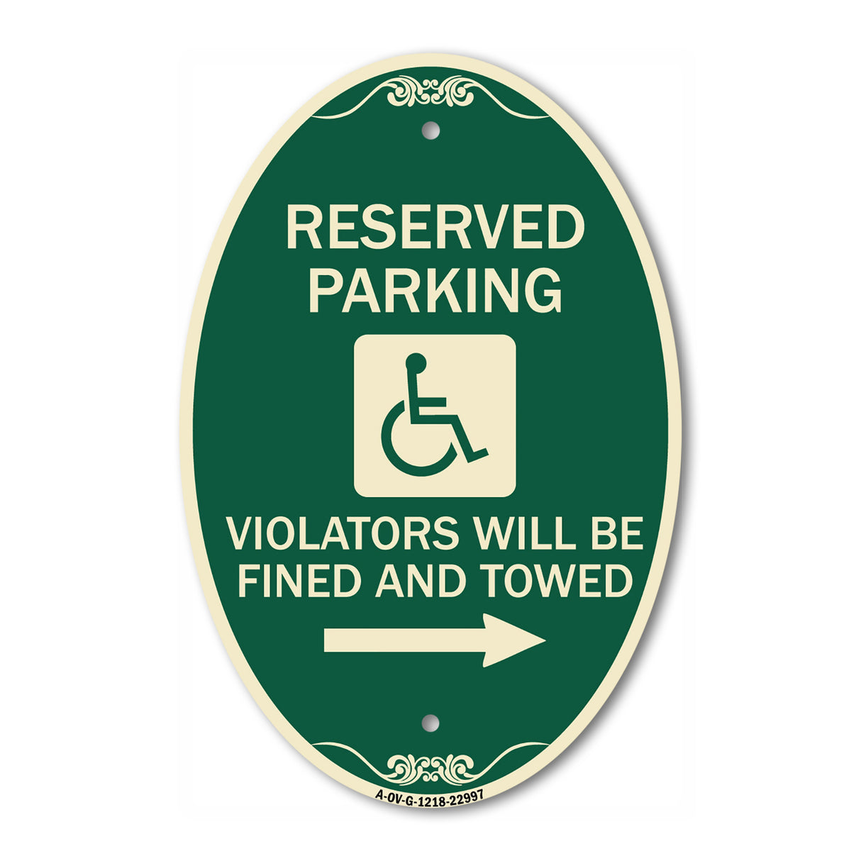 Reserved Parking Violators Will Be Fined and Towed (Right Arrow Symbol)