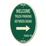 Reserved Parking Sign Welcome Truck Parking Between Signs (With Right Arrow) Thank You