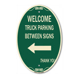 Reserved Parking Sign Welcome Truck Parking Between Signs (With Left Arrow) Thank You