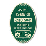 SignMission Designer Oval Sign - Reserved Parking Sign Reserved Parking for Residents Only Unauthorized Vehicles Towed Away (With Car Tow Graphic)