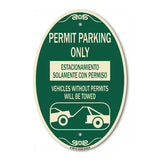 SignMission Designer Oval Sign - Permit Parking Only - Estacionamiento Solamente Con Permiso. Vehicles Without Permits Will Be Towed (With Car Tow Graphic)