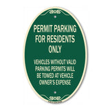 SignMission Designer Oval Sign - Permit Parking for Residents Only Vehicles Without Valid Parking Permits Will Be Towed at Vehicle Owner's Expense