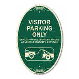 Parking Restriction Sign Visitor Parking Only Unauthorized Vehicles Towed at Owner Expense with Graphic