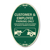 SignMission Designer Oval Sign - Parking Restriction Sign Customer and Employee Parking Only Unauthorized Vehicles Towed at Owner Expense with Graphic