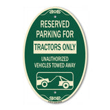 Parking Lot Sign Reserved Parking for Tractors Only Unauthorized Vehicles Towed Away (With Tow Away Graphic)