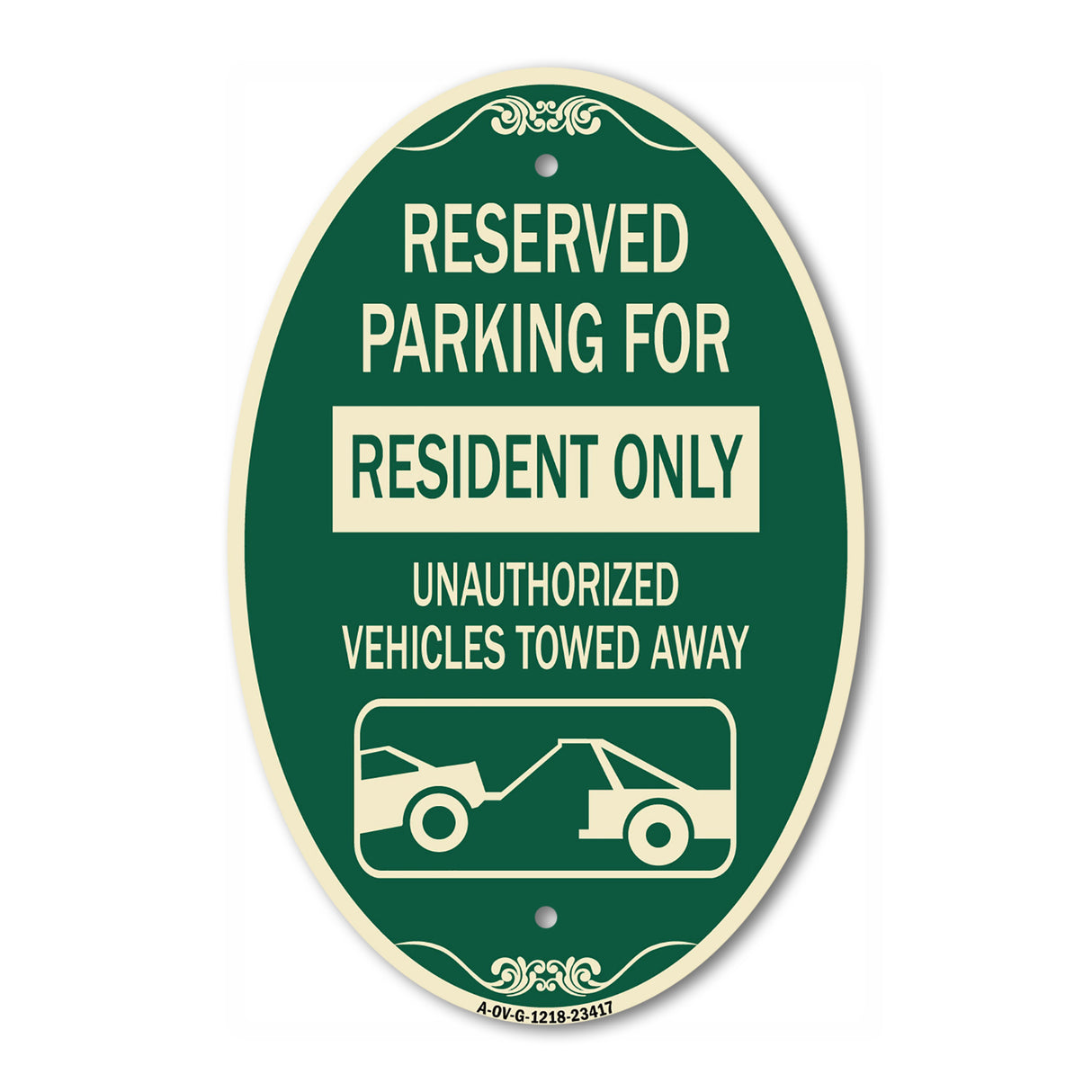 Parking Lot Sign Reserved Parking for Residents Only Unauthorized Vehicles Towed Away (With Tow Away Graphic