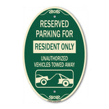 Parking Lot Sign Reserved Parking for Residents Only Unauthorized Vehicles Towed Away (With Tow Away Graphic