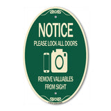 Notice Please Lock All Doors Remove Valuable from Sight (With Cell Phone and Camera Graphic