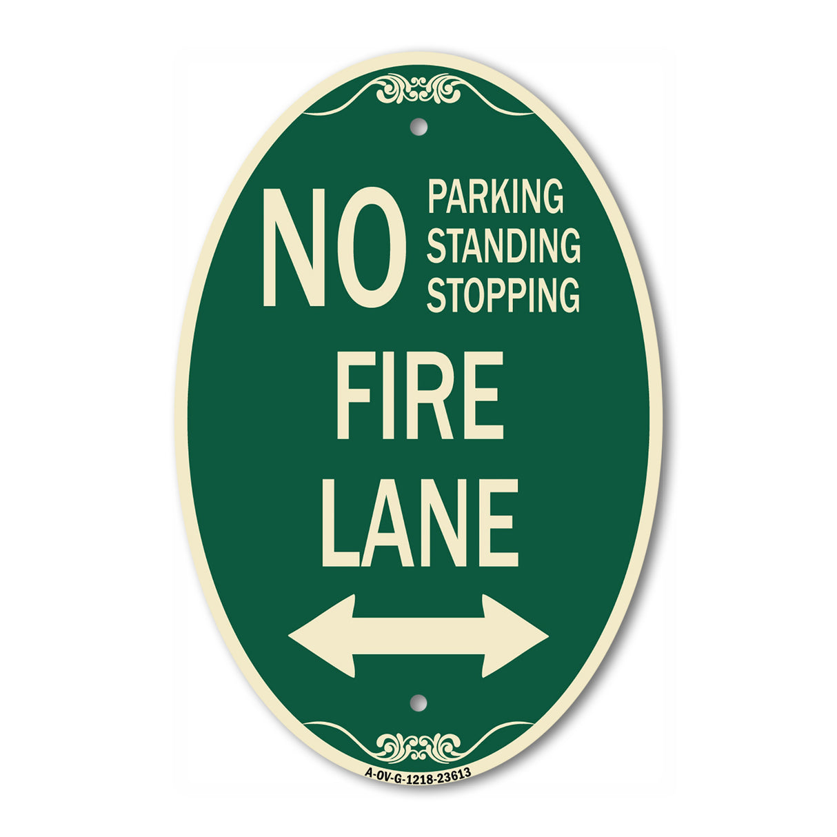 No Parking Standing or Stopping Fire Lane with Bidirectional Arrow