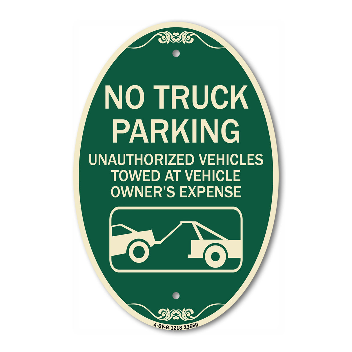 No Parking Sign No Truck Parking Unauthorized Vehicles Towed at Vehicle Owner's Expense (With Car Tow Graphic