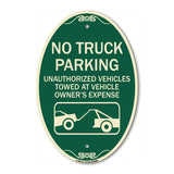 No Parking Sign No Truck Parking Unauthorized Vehicles Towed at Vehicle Owner's Expense (With Car Tow Graphic