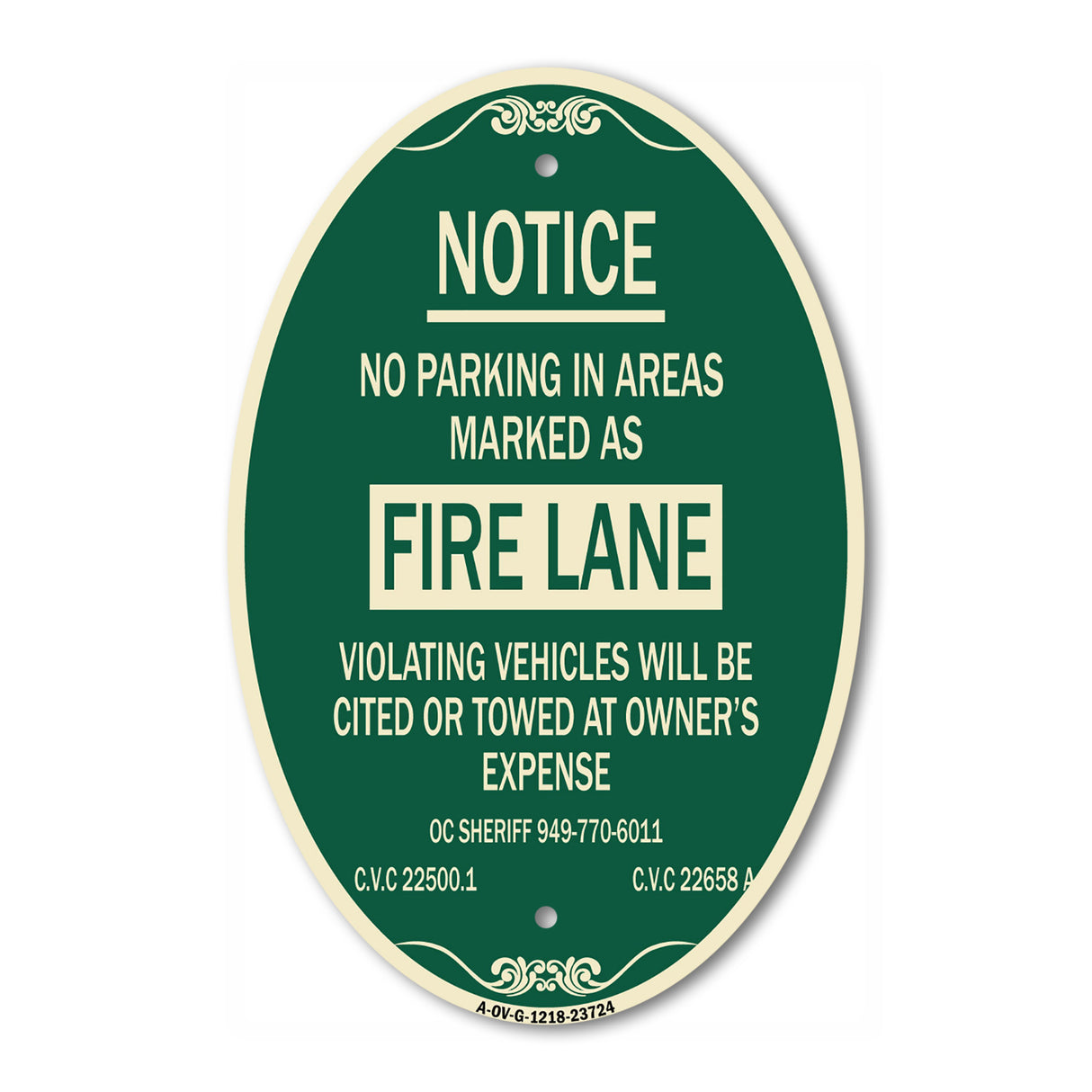 No Parking in Areas Marked as Fire Lane CVC Section 22500.1 and 22658 A