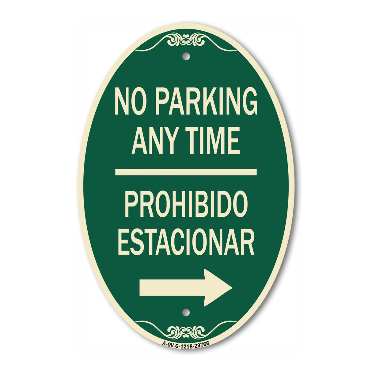 No Parking Anytime Prohibido Estacionar (With Right Arrow)
