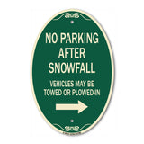 No Parking After Snowfall Vehicles May Be Towed or Plowed-In with Right Arrow